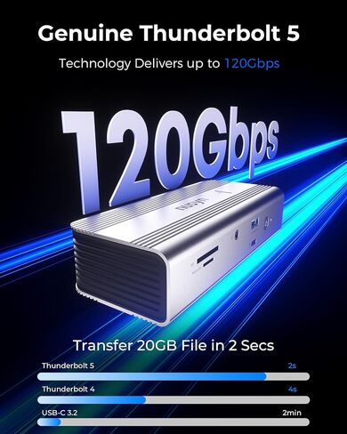 محطة إرساء Thunderbolt 5 (80/120 جيجابت في الثانية)، فتحة NVMe SSD مدمجة، توصيل طاقة 180 وات، ما يصل إلى 6K@60هرتز مزدوج لنظام التشغيل Mac، مزدوج 8K120هرتز لنظام التشغيل Windows، 3X منافذ Thunderbolt 5، قاعدة إرساء للكمبيوتر المحمول in Kuwait