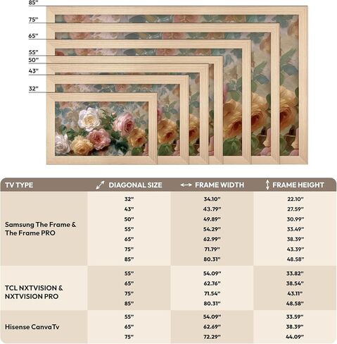 إطار تلفزيون من خشب البلوط الطبيعي لأجهزة تلفزيون Samsung The Frame & PRO (يناسب 2021-2025، 32-85 بوصة)، TCL NXTVISION & PRO، HISENSE CanvasTV (Hisense CanvasTV، 65 بوصة) in Kuwait