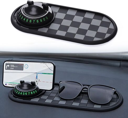 Mobile Phone Bracket Anti-Slip Mat, Universal Anti-Slip Car Dashboard Mat with 360° Rotating Phone Holder, Multifunction Car Dashboard Mat with Temporary Parking Number (Black) in Saudi Arabia