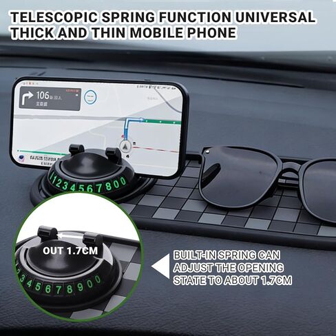 Mobile Phone Bracket Anti-Slip Mat, Universal Anti-Slip Car Dashboard Mat with 360° Rotating Phone Holder, Multifunction Car Dashboard Mat with Temporary Parking Number (Black) in Saudi Arabia