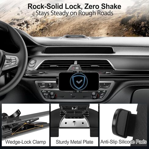 Shock-Resistant CD Slot Phone Holder for Car, CD Player Phone Mount with Adjustable Clamp, 360° Rotation, Non-Slip, Single-Button Release, Heat-Resistant, Universally Compatible with iPhone & Samsung in Saudi Arabia