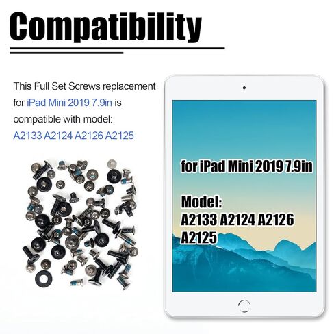 مجموعة براغي كاملة بديلة لجهاز iPad mini 5 الجيل الخامس 7.9 بوصة 2019 - مجموعة إصلاح البراغي الداخلية الكاملة - متوافقة مع الطراز A2133 A2124 A2126 A2125 in Kuwait