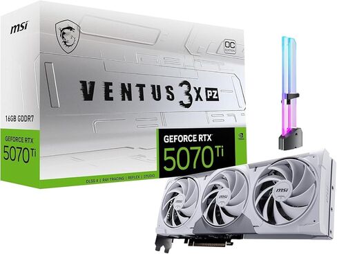 msi GeForce RTX 5070 Ti Ventus 3X PZ OC Triple Fan Graphics Card, 16GB GDDR7, 1406 AI Tops, DLSS 4, AI Content Creation, Local LLM Inference, PCIe 5.0, DP 2.1b x3, HDMI 2.1b, with GPU Holder in Saudi Arabia