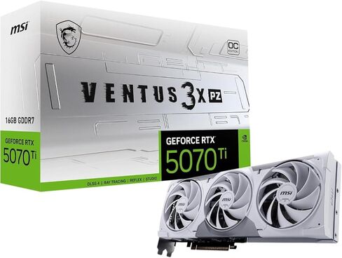 msi GeForce RTX 5070 Ti Ventus 3X PZ OC Triple Fan Graphics Card, 16GB GDDR7, 1406 AI Tops, DLSS 4, AI Content Creation, Local LLM Inference, PCIe 5.0, DP 2.1b x3, HDMI 2.1b, with GPU Holder in Saudi Arabia
