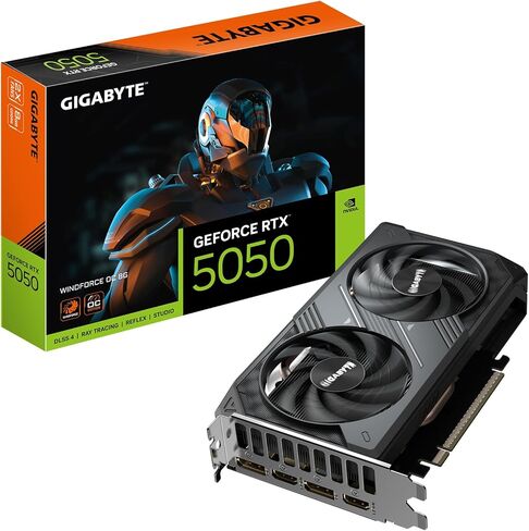 بطاقة رسومات جيجابايت GeForce RTX 5050 WINDFORCE OC 8G - 8 جيجابايت GDDR6، 128 بت، PCI-E 5.0، 2587 ميجاهرتز، ساعة أساسية، 2 × DP، 2 × HDMI، NVIDIA DLSS 4، GV-N5050WF2OC-8GD in Saudi Arabia