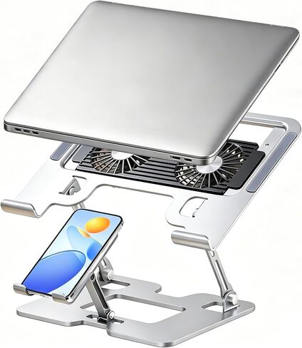 Ergonomic Adjustable 2-in-1 Laptop Stand with Phone Holder, Laptop Riser for Desk, Computer Stand for Laptop, Sturdy and Portable Stand, Compatible with Most Laptops and Phones (Black) in Kuwait