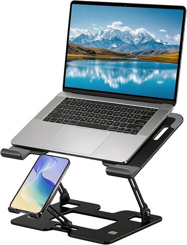 Ergonomic Adjustable 2-in-1 Laptop Stand with Phone Holder, Laptop Riser for Desk, Computer Stand for Laptop, Sturdy and Portable Stand, Compatible with Most Laptops and Phones (Black) in Kuwait