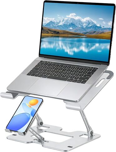 Ergonomic Adjustable 2-in-1 Laptop Stand with Phone Holder, Laptop Riser for Desk, Computer Stand for Laptop, Sturdy and Portable Stand, Compatible with Most Laptops and Phones (Black) in Kuwait