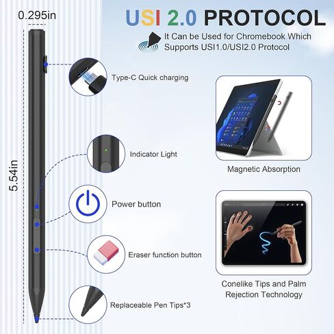 USI 2.0 Stylus Pen for Chromebook & Google Pixel Tablet - Amazon Fire Max 11 Tablet, Lenovo Chrome Book Duet, Acer Chromebook Spin 314, HP, Google Pixel Tablet Stylus, 4096 Pressure USI Stylus Pen in Saudi Arabia