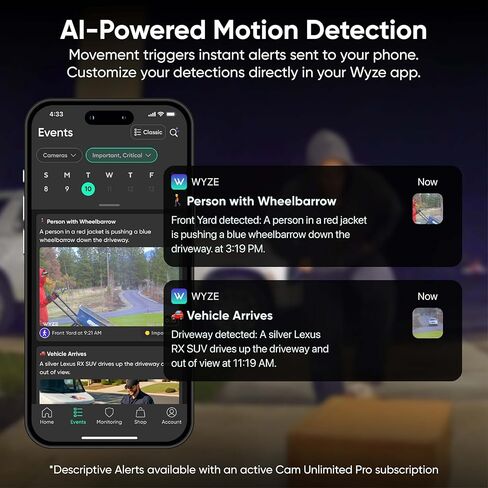 كاميرا نافذة Wyze، كاميرا أمان منزلية داخلية عالية الدقة بتقنية WiFi، رؤية ليلية ملونة مطورة، مضادة للوهج، كشف الحركة المدعوم بالذكاء الاصطناعي، تسجيل 4/7 (متجدد) (متجدد) in Saudi Arabia