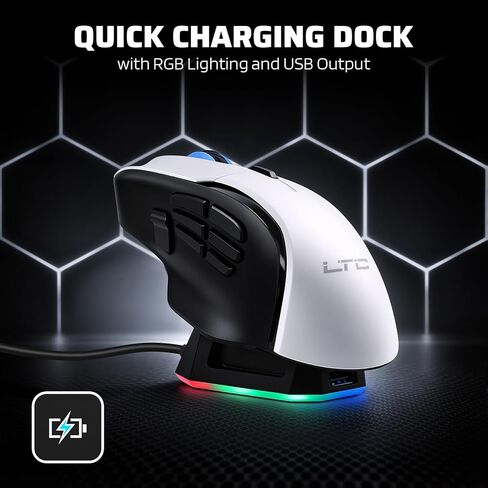 LTC MKM071 ماوس ألعاب MMO لاسلكي مع قاعدة شحن RGB، ثلاثي الوضع (2.4 جيجا/بلوتوث/سلكي)، مستشعر PAW3311 بدقة 12000 نقطة في البوصة، 11 زرًا قابلاً للبرمجة، 7 أزرار جانبية، معدل اقتراع 1000 هرتز، مريح in Kuwait