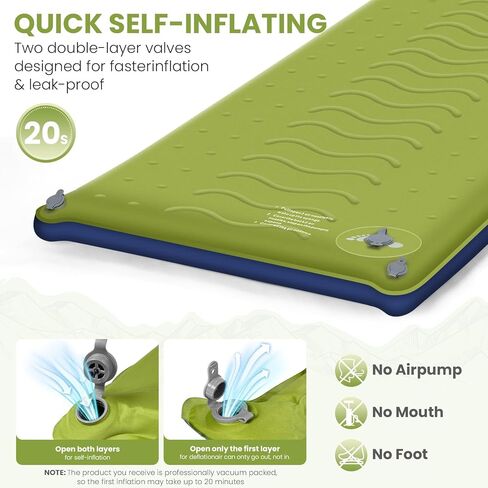 TEKIK Self Inflating Sleeping Pad, Ultra-Thick Memory Foam Sleeping Pad for Camping with Pillow, 20s Fast self Inflate&Deflate, 9.5 R-Value Insulated Camping Mattress, Suitable for Car Travel Tent in Saudi Arabia