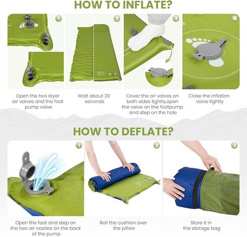TEKIK Self Inflating Sleeping Pad, Ultra-Thick Memory Foam Sleeping Pad for Camping with Pillow, 20s Fast self Inflate&Deflate, 9.5 R-Value Insulated Camping Mattress, Suitable for Car Travel Tent in Saudi Arabia