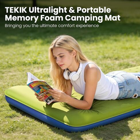 TEKIK Self Inflating Sleeping Pad, Ultra-Thick Memory Foam Sleeping Pad for Camping with Pillow, 20s Fast self Inflate&Deflate, 9.5 R-Value Insulated Camping Mattress, Suitable for Car Travel Tent in Saudi Arabia