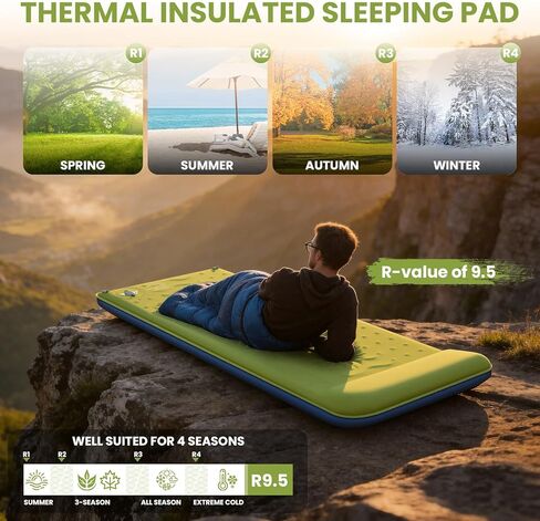TEKIK Self Inflating Sleeping Pad, Ultra-Thick Memory Foam Sleeping Pad for Camping with Pillow, 20s Fast self Inflate&Deflate, 9.5 R-Value Insulated Camping Mattress, Suitable for Car Travel Tent in Saudi Arabia