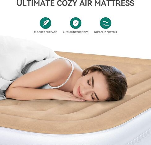 YITAHOME FullXL Size Air Mattress with Headboard, 18in Inflatable with Pillow, Blow Up Mattress with Removable Electric Pump, Comfort Air Bed Queen for Camping & Home, Brown in Saudi Arabia