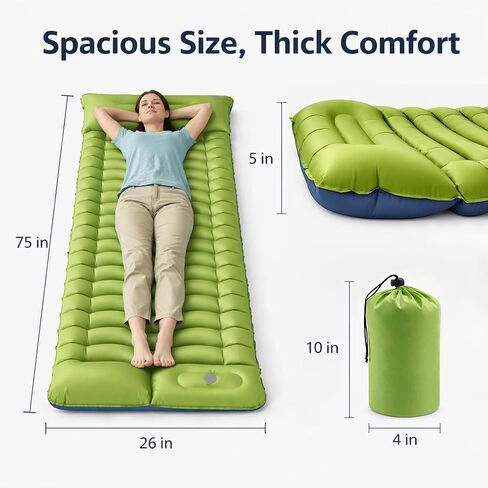 Sleeping Pad for Camping, Ultralight Inflatable Camping Mattress with Built-in Foot Pump and Pillow, Compact for Backpacking Hiking and Travel in Saudi Arabia