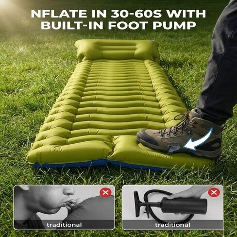 Sleeping Pad for Camping, Ultralight Inflatable Camping Mattress with Built-in Foot Pump and Pillow, Compact for Backpacking Hiking and Travel in Saudi Arabia