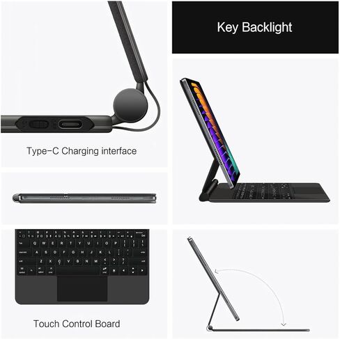 Magic Keyboard Case for Xiaomi Mi Pad 5/5 Pro 11inch English Wireless Backlit Keyboard Case with Trackpad Floating Cantilever Stand Multi-Touch Trackpad for XiaoMi Pad 5/5 Pro (Black) in Saudi Arabia