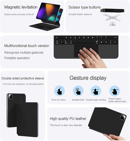 Magic Keyboard Case for Xiaomi Mi Pad 5/5 Pro 11inch English Wireless Backlit Keyboard Case with Trackpad Floating Cantilever Stand Multi-Touch Trackpad for XiaoMi Pad 5/5 Pro (Black) in Saudi Arabia