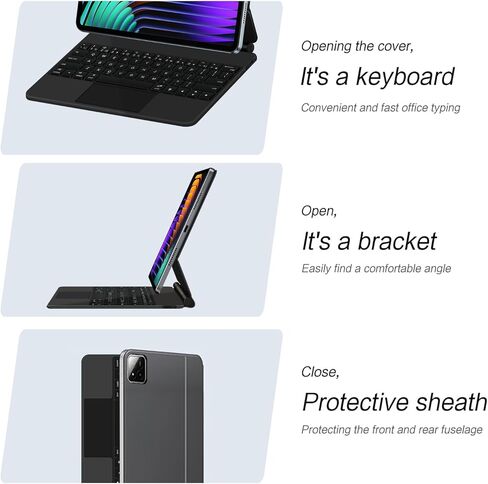 Magic Keyboard Case for Xiaomi Mi Pad 5/5 Pro 11inch English Wireless Backlit Keyboard Case with Trackpad Floating Cantilever Stand Multi-Touch Trackpad for XiaoMi Pad 5/5 Pro (Black) in Saudi Arabia