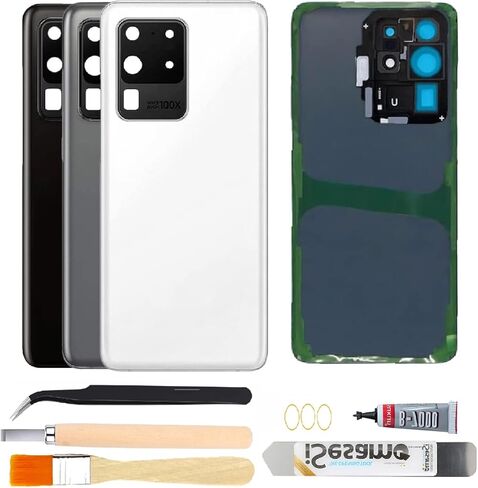 Rear Back Glass Replacement for Samsung Galaxy S20 Ultra with Camera Glass Lens + Adhesive + Repair Tool Kits (White) in Saudi Arabia