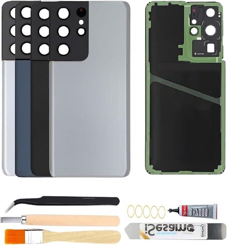 بديل الزجاج الخلفي الخلفي لهاتف Samsung Galaxy S21 Ultra مع عدسة زجاجية للكاميرا + لاصق + مجموعة أدوات إصلاح (أسود فانتوم) in Kuwait