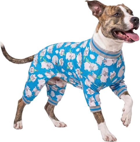زي LovinPet Pitbull - للكلاب الكبيرة، مقاس نحيف، بلوفر خفيف الوزن، بيجامات للكلاب، بيجامة للكلاب بتغطية كاملة، طباعة رائد فضاء في الفضاء الخارجي، Pitbull/Large Breed PJ's/XL in Kuwait