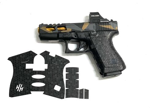 شريط قبضة مسدس Handleitgrips متوافق مع Glock 19 Gen 5، شريط قبضة مسدس من الفينيل الأسود على شكل قرص العسل مع حشوات، غلاف بالتنقيط المسدس، مملوك للمحاربين القدامى، صنع في الولايات المتحدة الأمريكية in Saudi Arabia
