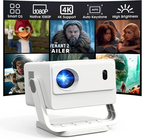 【Built-in Apps & Native 1080P】Smart Mini Projector with WiFi and Bluetooth, 4K Outdoor Movie Projector with Electric Focus & Auto Keystone, YINCODI Portable Proyector for Bedroom/Home/Celling in Kuwait