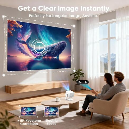 【Built-in Apps & Native 1080P】Smart Mini Projector with WiFi and Bluetooth, 4K Outdoor Movie Projector with Electric Focus & Auto Keystone, YINCODI Portable Proyector for Bedroom/Home/Celling in Kuwait