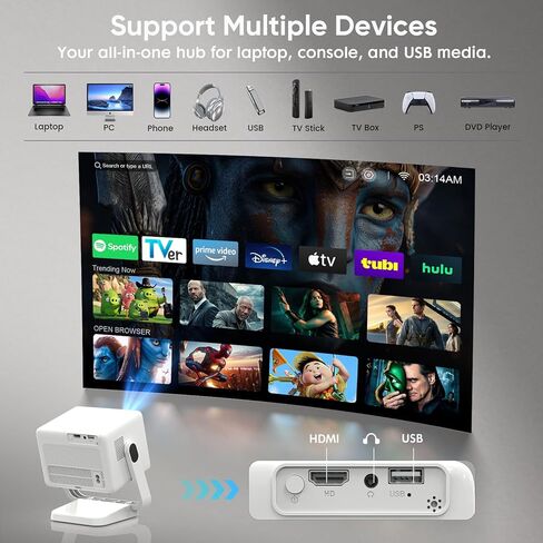 【Built-in Apps & Native 1080P】Smart Mini Projector with WiFi and Bluetooth, 4K Outdoor Movie Projector with Electric Focus & Auto Keystone, YINCODI Portable Proyector for Bedroom/Home/Celling in Kuwait