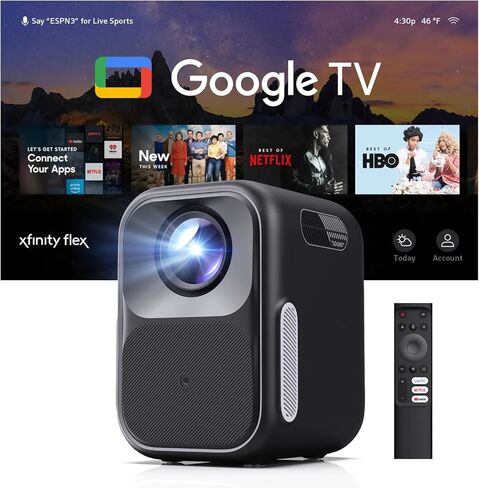 جهاز عرض WEMAX Google TV الذكي مع Netflix مرخص، FHD 1080P، جهاز عرض مدعوم بدقة 4K مع WIFI وبلوتوث، جهاز عرض أفلام محمول في الهواء الطلق، صوت دولبي، مسرح منزلي لغرفة النوم، مكبرات صوت مزدوجة in Kuwait