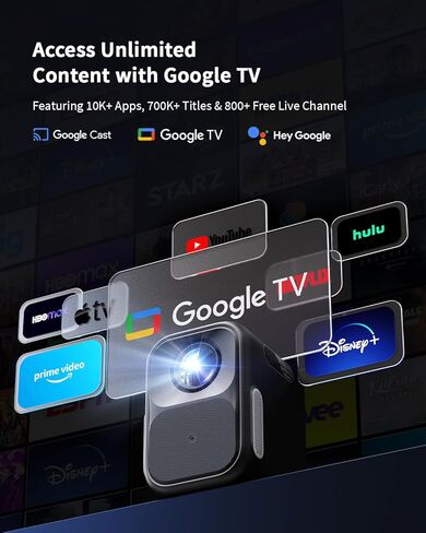 جهاز عرض WEMAX Google TV الذكي مع Netflix مرخص، FHD 1080P، جهاز عرض مدعوم بدقة 4K مع WIFI وبلوتوث، جهاز عرض أفلام محمول في الهواء الطلق، صوت دولبي، مسرح منزلي لغرفة النوم، مكبرات صوت مزدوجة in Kuwait