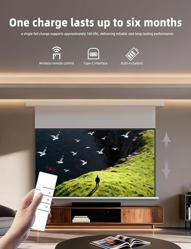120" PureVision Projector Screen Motorized,Laser Speckle Reduction,Waterproof Drop-Down Outdoor Projector Screen,Movie Screen 4K/8K UHD Ready,2 Recharges Yearly for Home Theater & Backyard Movie Night in Saudi Arabia