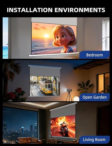 120" PureVision Projector Screen Motorized,Laser Speckle Reduction,Waterproof Drop-Down Outdoor Projector Screen,Movie Screen 4K/8K UHD Ready,2 Recharges Yearly for Home Theater & Backyard Movie Night in Saudi Arabia