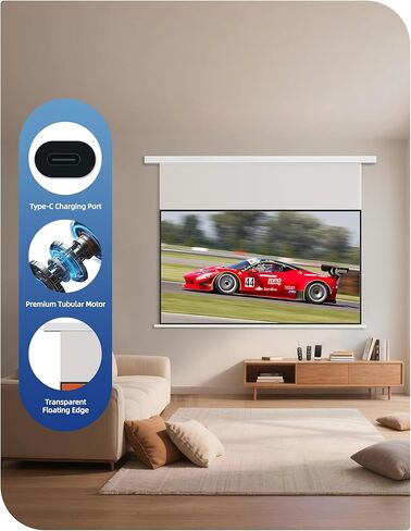 120" PureVision Projector Screen Motorized,Laser Speckle Reduction,Waterproof Drop-Down Outdoor Projector Screen,Movie Screen 4K/8K UHD Ready,2 Recharges Yearly for Home Theater & Backyard Movie Night in Saudi Arabia