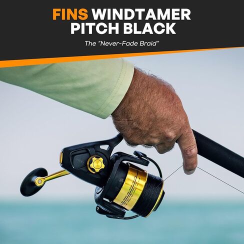 خط صيد السمك المضفر باللون الأسود من FINS Windtamer - جديلة دائرية بأربعة أطراف لا تبهت ولا تنزف، تقاوم عقد الرياح وجميع أغلفة أطراف القضيب، خط صيد السمك ستيلث باس، مياه مالحة للمياه العذبة، صنع في الولايات المتحدة الأمريكية in Saudi Arabia