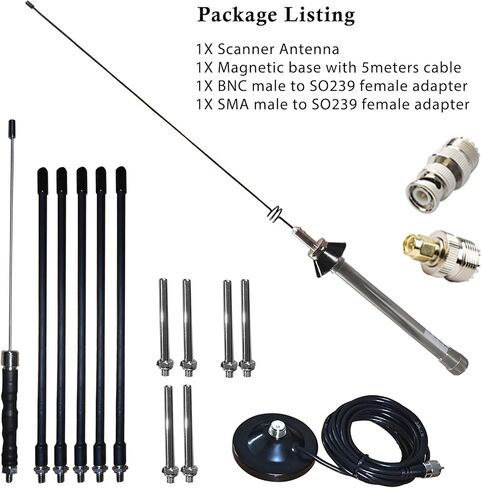 Magnetic Desktop Discone Antenna/Mag Mount Police Scanner Antenna GMRS 2m 70cm Mobile Antennas Air VHF UHF Lora ADSB, 100-1600MHz, 5m Cable UHF SMA BNC in Saudi Arabia