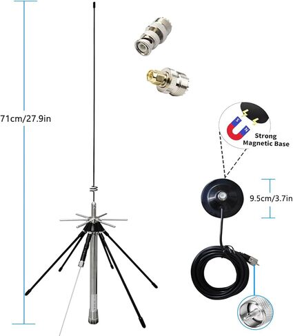 Magnetic Desktop Discone Antenna/Mag Mount Police Scanner Antenna GMRS 2m 70cm Mobile Antennas Air VHF UHF Lora ADSB, 100-1600MHz, 5m Cable UHF SMA BNC in Saudi Arabia