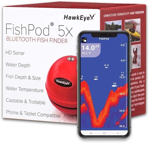 مجموعة مكتشف الأسماك بتقنية البلوتوث من Hawkeye FishPod 5X مع حامل للهواتف الذكية بسوار يد FishPod in Kuwait