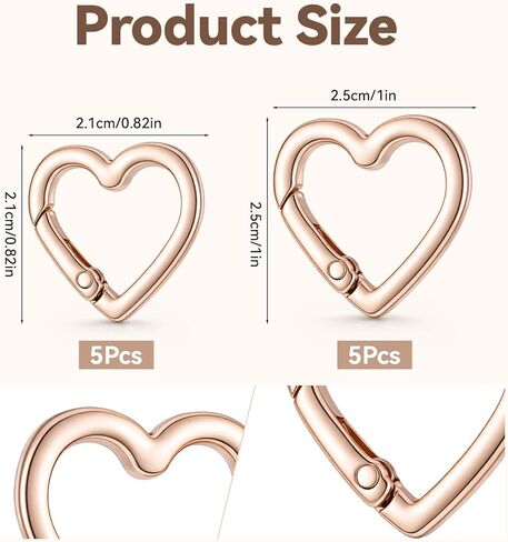 Heart Shape Keychain Clip, 10 Pcs Cute Heart Carabiner Gold Key Ring Spring Snap Clasp Hook Zinc Alloy Backpack Clips for Camping Hiking Traveling Fishing in Saudi Arabia