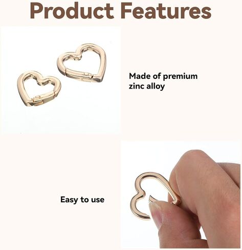 Heart Shape Keychain Clip, 10 Pcs Cute Heart Carabiner Gold Key Ring Spring Snap Clasp Hook Zinc Alloy Backpack Clips for Camping Hiking Traveling Fishing in Saudi Arabia
