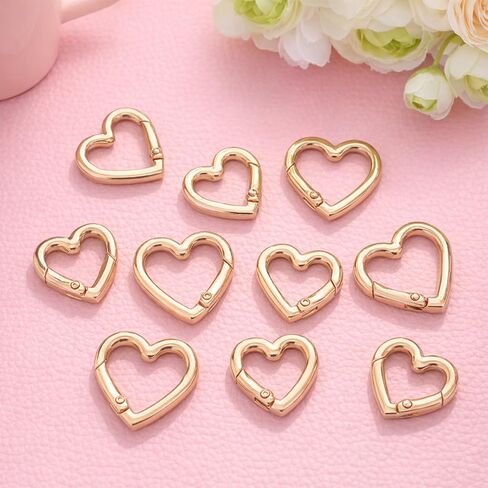 Heart Shape Keychain Clip, 10 Pcs Cute Heart Carabiner Gold Key Ring Spring Snap Clasp Hook Zinc Alloy Backpack Clips for Camping Hiking Traveling Fishing in Saudi Arabia
