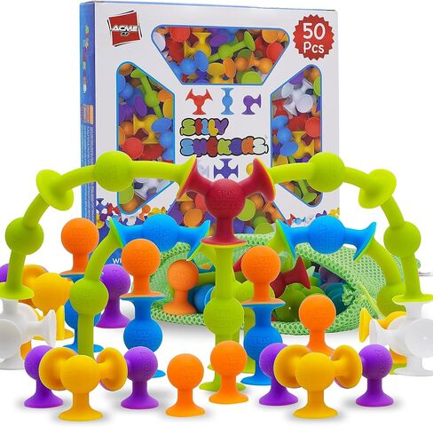 Silly Suckers 50 PCS Suction Cup Toys | Connect - Build - Create | Smooth Soft Edges | BPA Safe | Dishwasher Safe | Bath Toys | Toddler Toys | Sensory Toys | Hours of Fun ❤️ in Saudi Arabia