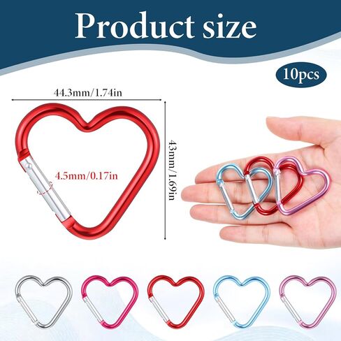 10Pcs Cute Heart Shaped Backpack Clips, Heart Shaped Carabiner Keychain Clips Aluminum Snap Hook Clip Key Holder Cute Carabiner Clip for Dog Leash Water Bottle Holder for Camping Fishing in Saudi Arabia