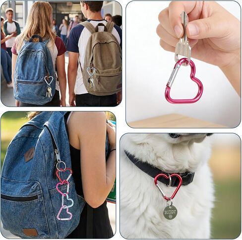 10Pcs Cute Heart Shaped Backpack Clips, Heart Shaped Carabiner Keychain Clips Aluminum Snap Hook Clip Key Holder Cute Carabiner Clip for Dog Leash Water Bottle Holder for Camping Fishing in Saudi Arabia