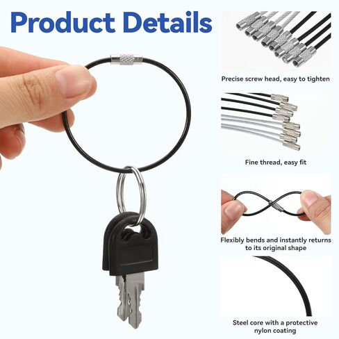 12 PCS Wire Keychain Cable, 6 Inch Cables Stainless Steel Keys Ring Heavy Duty Luggage Tags Loops Extendable Wire Keyschain Cables Cable Large Key Rings for Luggage Tag Loops and Id Keepers in Saudi Arabia