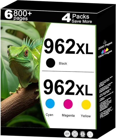 مجموعة خراطيش حبر 962XL بديلة لـ HP 962 XL للاستخدام مع طابعة 9015e 9010 9015 9025e 9020 9018e 9018 9025 9012e 9010e 9012 9020e 9019 مع شريحة V16.1.1 (أصفر سماوي أرجواني أسود، 4 عبوات) in Saudi Arabia