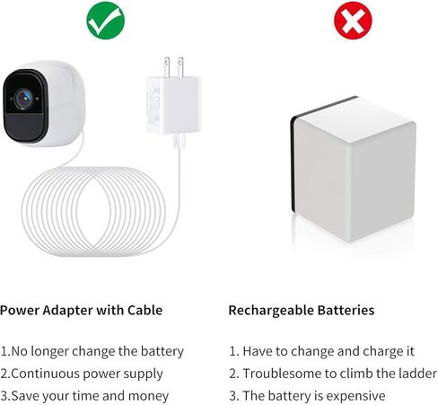 كابل الطاقة، كابل شحن تمديد الطاقة EaseBuy ومحول شاحن لـ Arlo Pro & Pro 2 وArlo Go، مقاوم للطقس في الهواء الطلق في الداخل، حل الحاجة إلى شحن البطاريات باستمرار (أبيض، 10 أقدام/3 أمتار) in Kuwait
